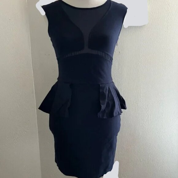 Brand New Victoria’s Secret Moda Intl’ Navy Blue Ponte Knit & Mesh Peplum Dress - Picture 8 of 13